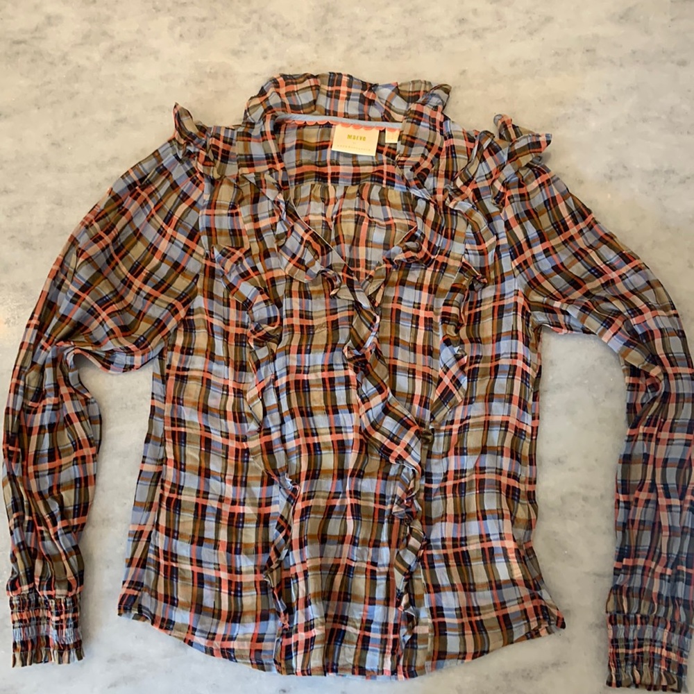 Maeve by Anthropologie adorable plaid silky top size 2
